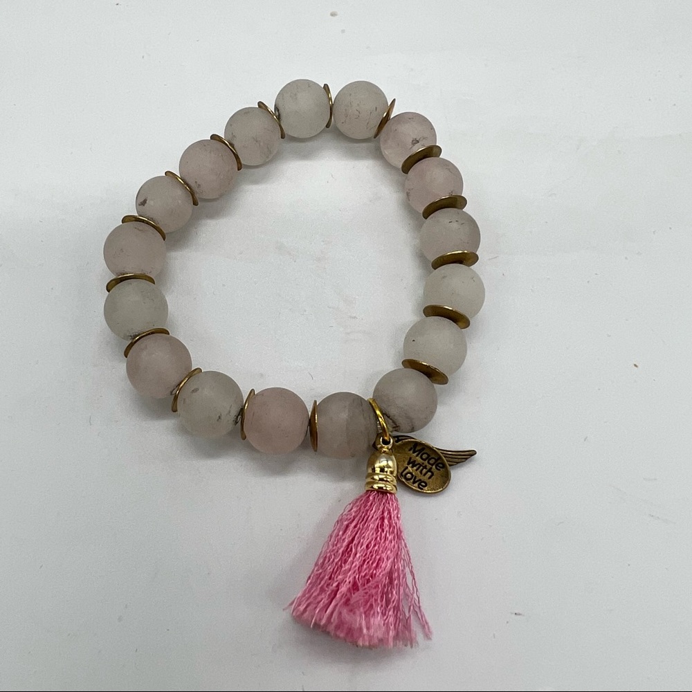 Omi Pink Tassel Very Light Pink Tinged Beaded Bracelet